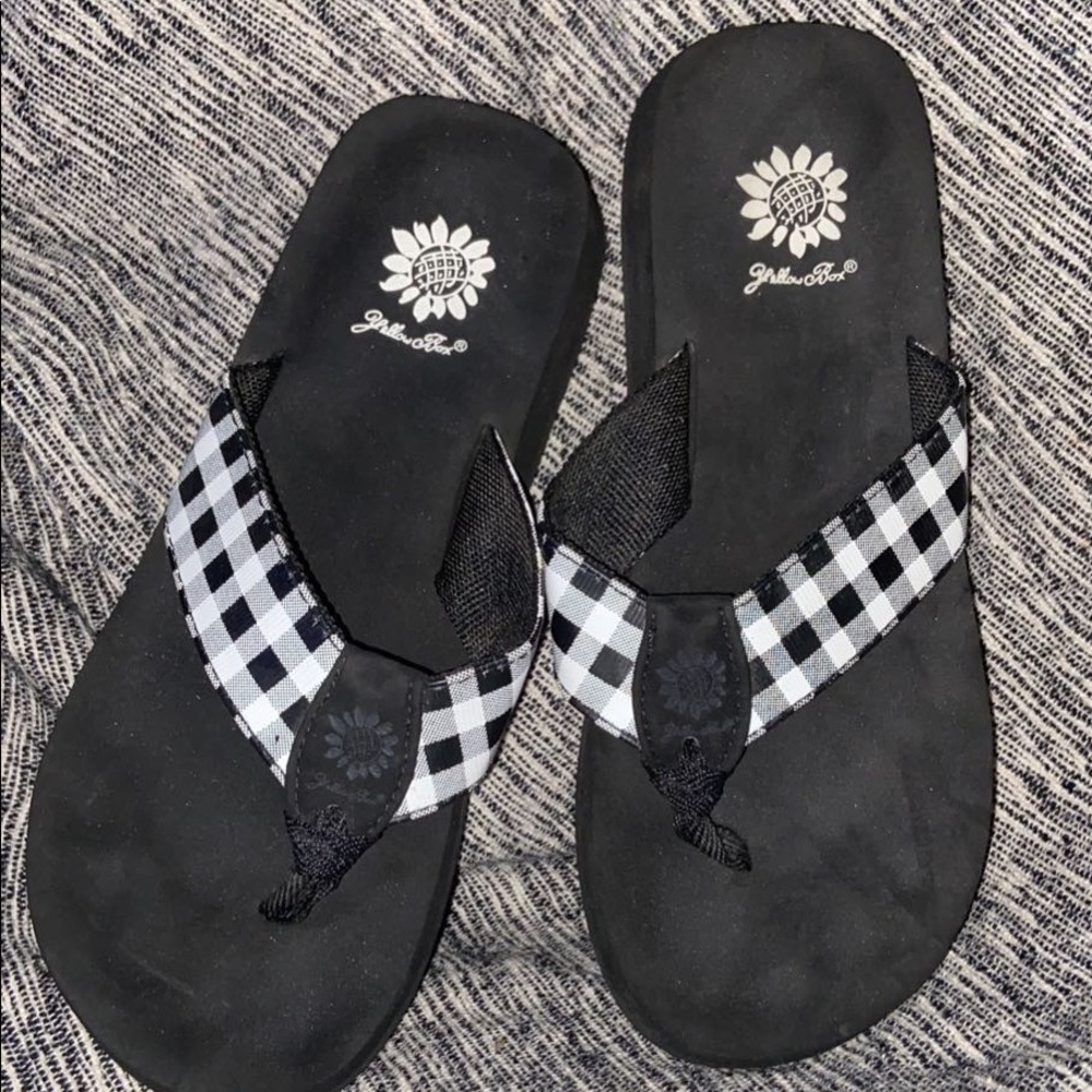 Yellow box flip flops